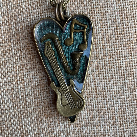 Music Guitar saxophone 3D Layered Heart Necklace Handmade One of a Kind - Picture 3 of 7